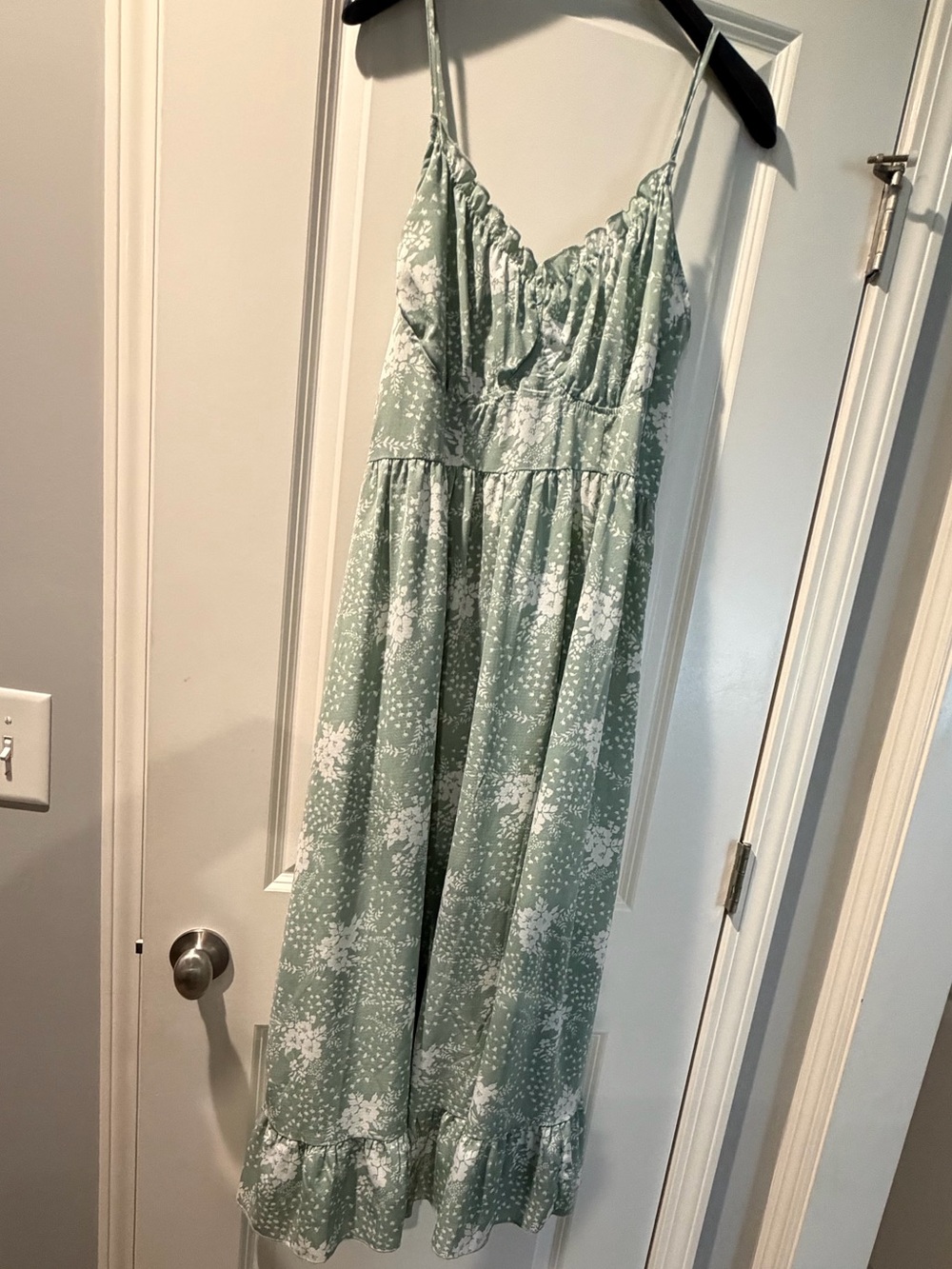 Simplee Apparel Mint Green Floral Slip Dress with White Print